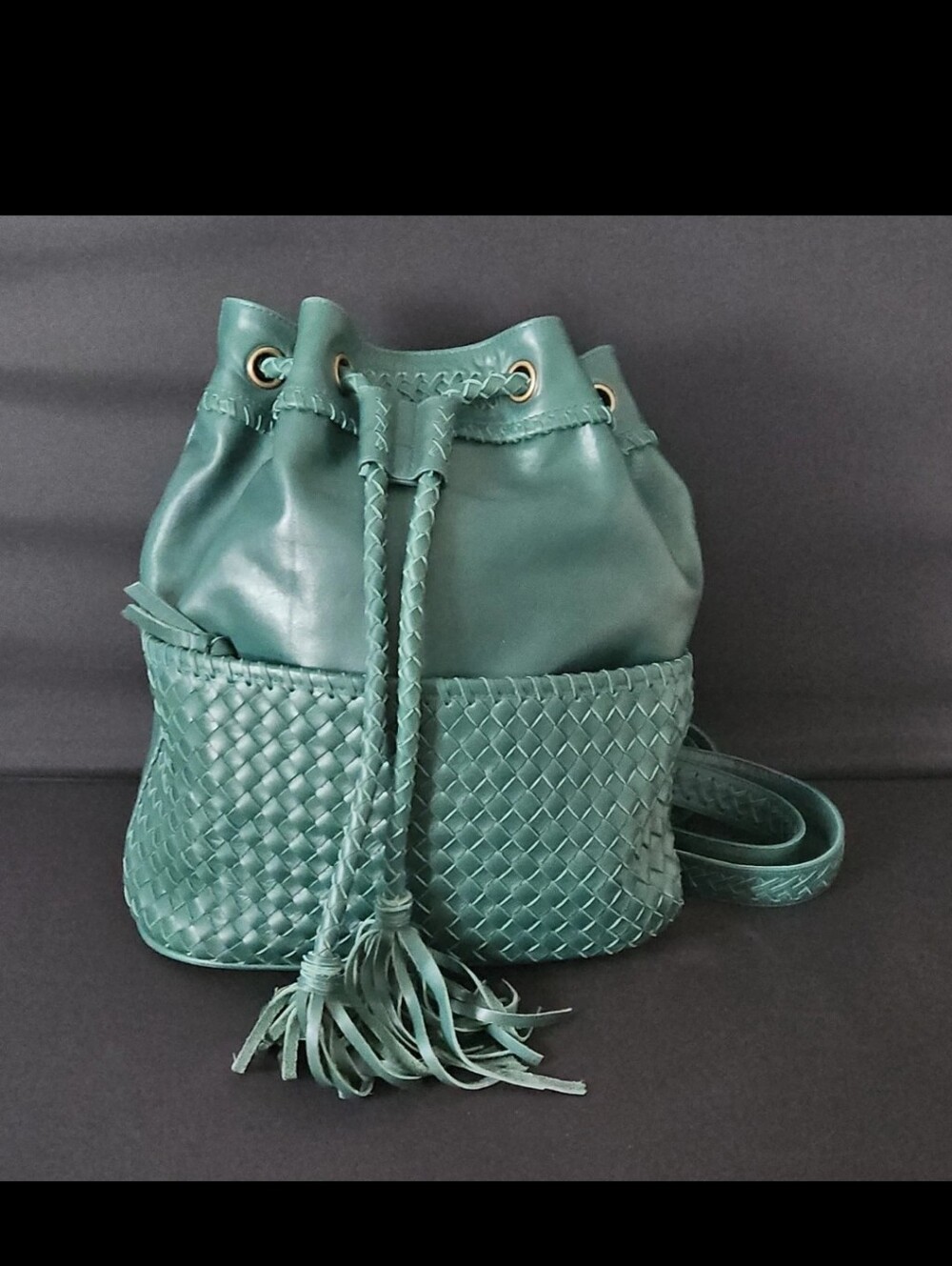 Balielf ELF Ocean Alley Convertible LeatTeal Woven Leather Drawstring Bucket Bag